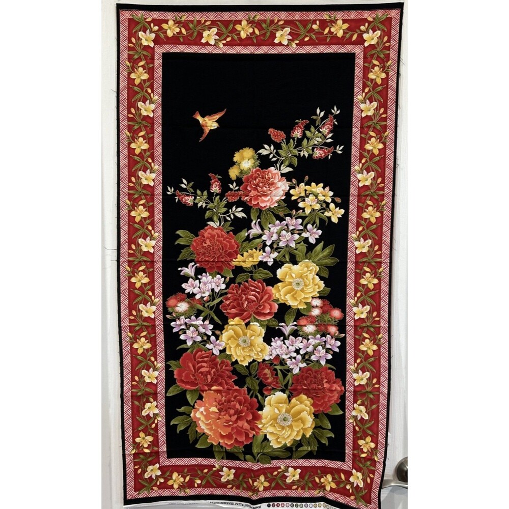 Timeless Treasures Cotton Quilting Fabric Panel Lotus Floral Print Border